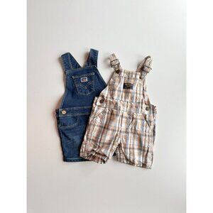Lot of 2 Unisex Baby Size 12 Month Overalls - LEVI'S Denim & OSHKOSH Plaid